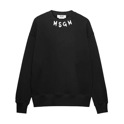 MSGM Logo Print Crewneck Oversized Sweatshirt Men’s Black 3740MM103247799-BLACK