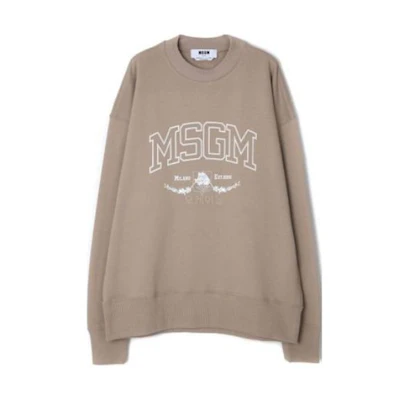 MSGM Logo Print Crewneck Pullover Sweatshirt Brown - Long Sleeve 3540MM117-237799-23