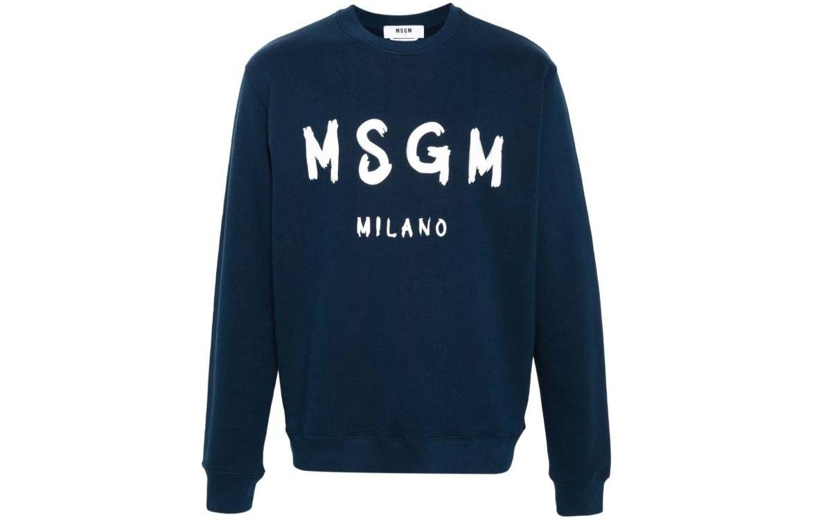 MSGM Logo Print Crewneck Pullover Sweatshirt Navy Blue - Men 3640MM513247000-89