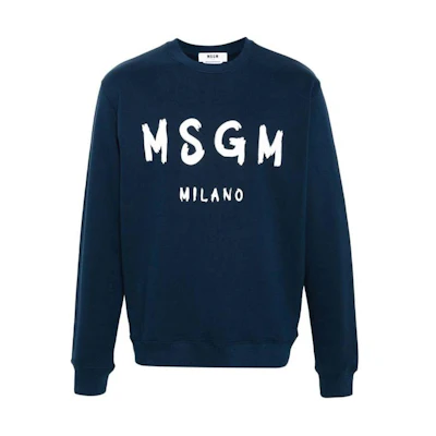 MSGM Logo Print Crewneck Pullover Sweatshirt Navy Blue - Men 3640MM513247000-89