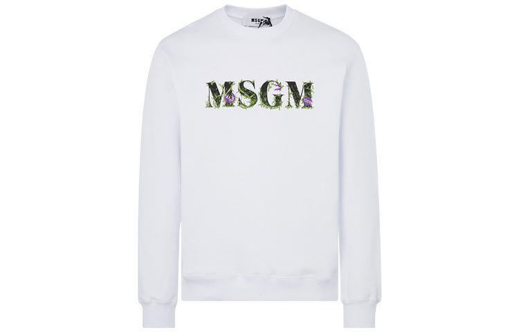 MSGM Logo Print Crewneck Pullover Sweatshirt White - 2940MM219-207599-01