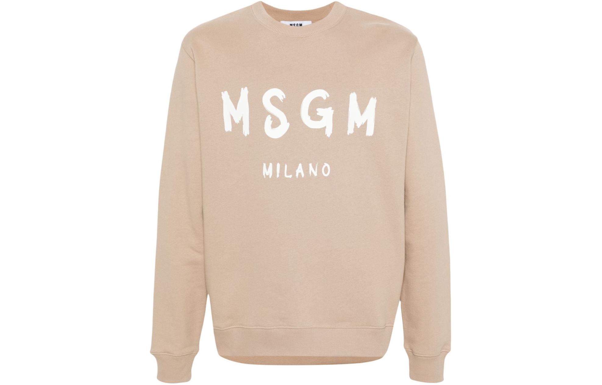 MSGM Logo Print Crewneck Textured Sweatshirt Almond Beige () 3640MM513247000