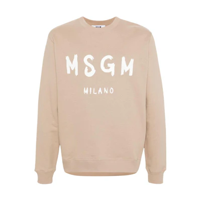 MSGM Logo Print Crewneck Textured Sweatshirt Almond Beige () 3640MM513247000