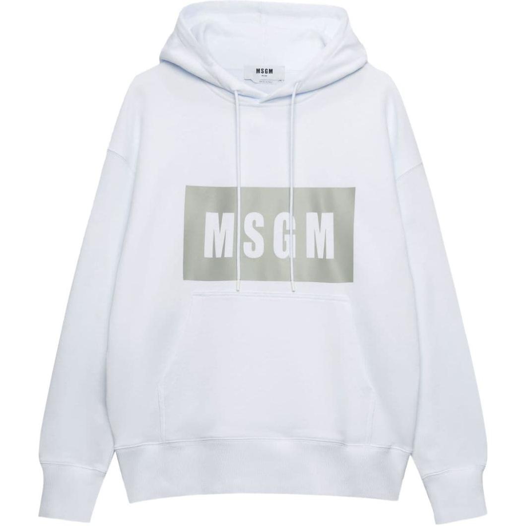 MSGM Logo Print Drop Shoulder Hoodie Men’s White Long Sleeve 3740MM525247799-WHITE