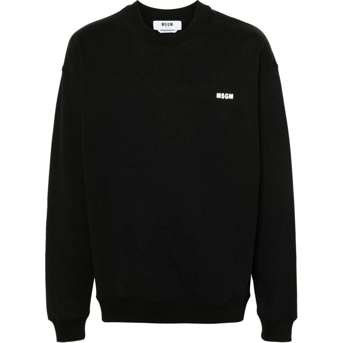 MSGM Logo Print Drop Shoulder Knit Textured Sweatshirt Black 3740MM129247795-BLACK