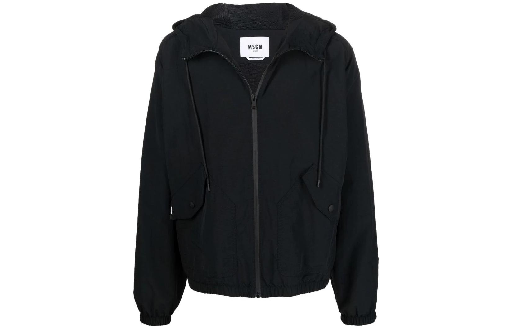 MSGM Logo Print Hooded Jacket Black 3240MH05X22700099