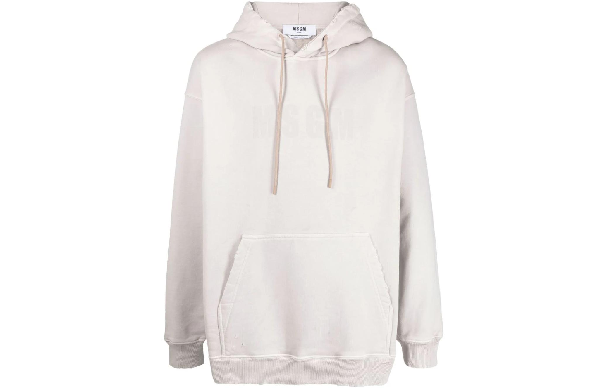 MSGM Logo Print Hoodie Beige Menswear 3540MM87237599-WHITE