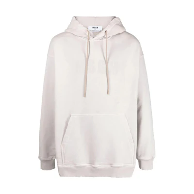 MSGM Logo Print Hoodie Beige Menswear 3540MM87237599-WHITE