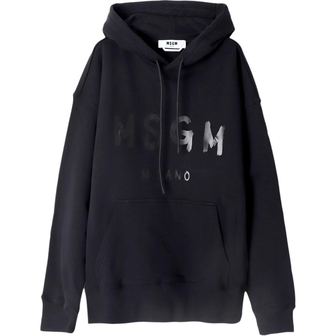 MSGM Logo Print Hoodie Black Male Casual Wear 3540MM515-237799-99