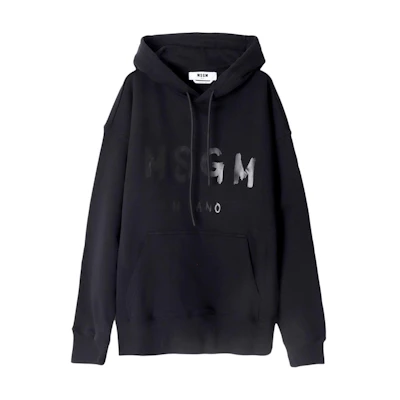 MSGM Logo Print Hoodie Black Male Casual Wear 3540MM515-237799-99