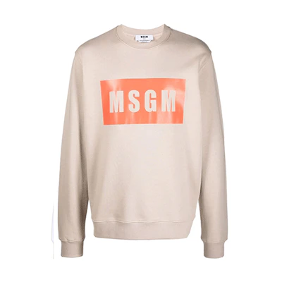 MSGM Logo Print Hoodie Men’s Light Brown Long Sleeve Sweatshirt 3140MM523217599-23