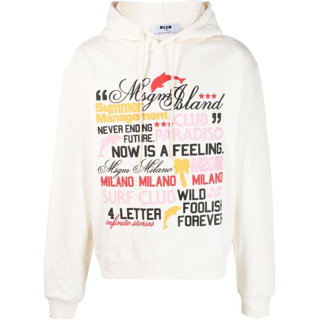 MSGM Logo Print Hoodie Men’s Off-White 3440MM17523700102