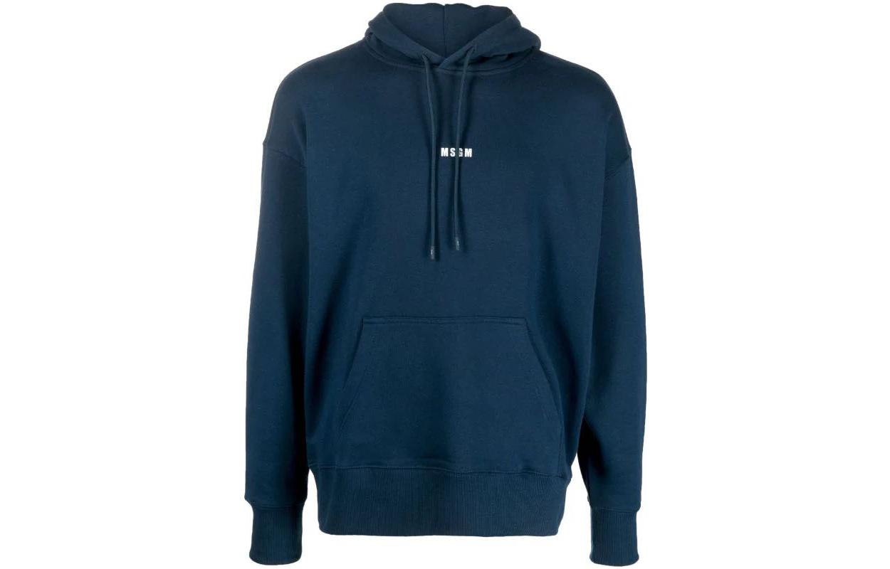 MSGM Logo Print Hoodie Navy Blue 3540MM509237799-NAVY
