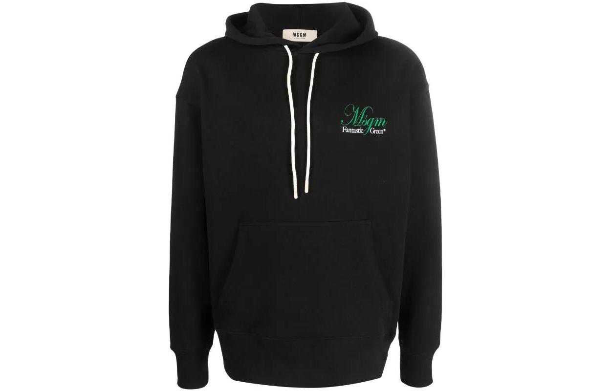 MSGM Logo Print Hoodie Unisex Black - Comfortable Casualwear 3546MM06237581-BLACK