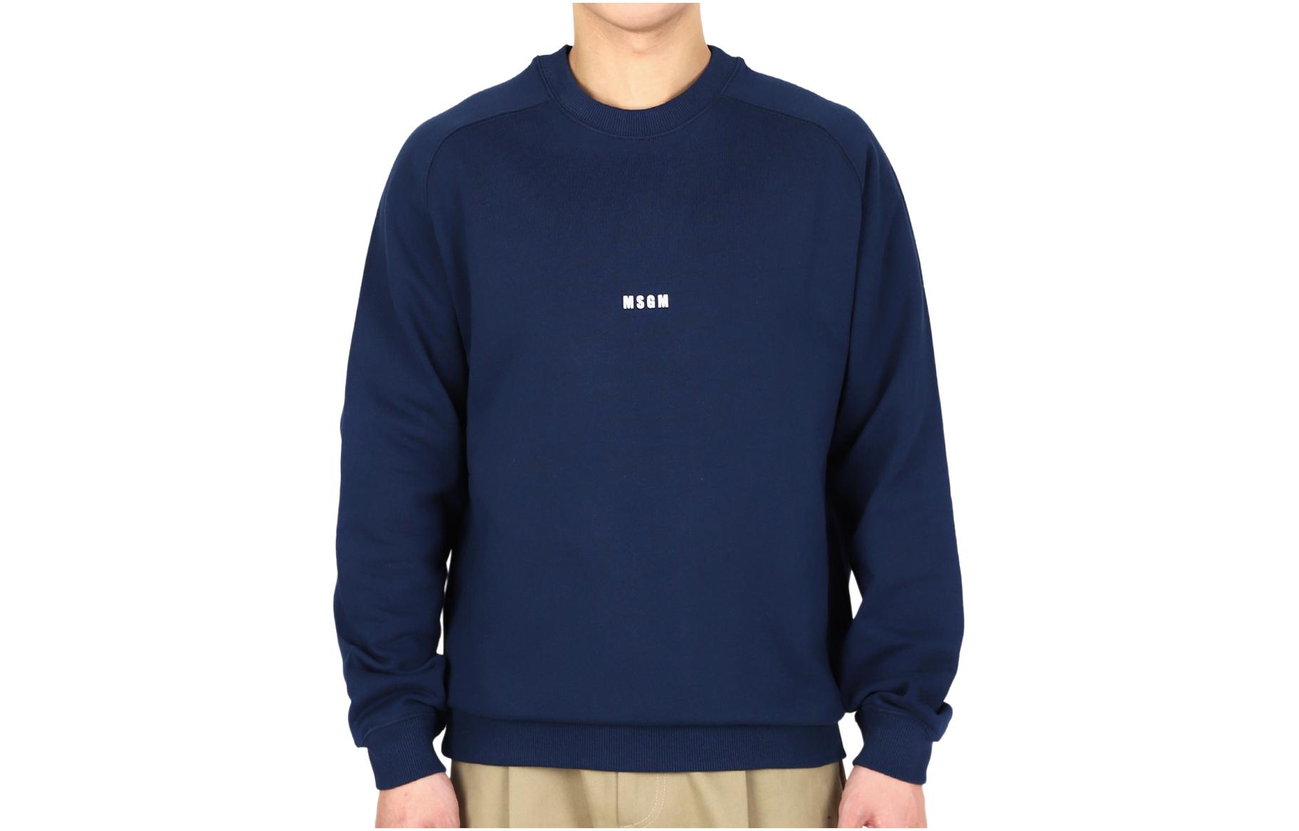 MSGM Logo Print Navy Blue Crewneck Sweatshirt Casualwear 3640MM503-247000-89