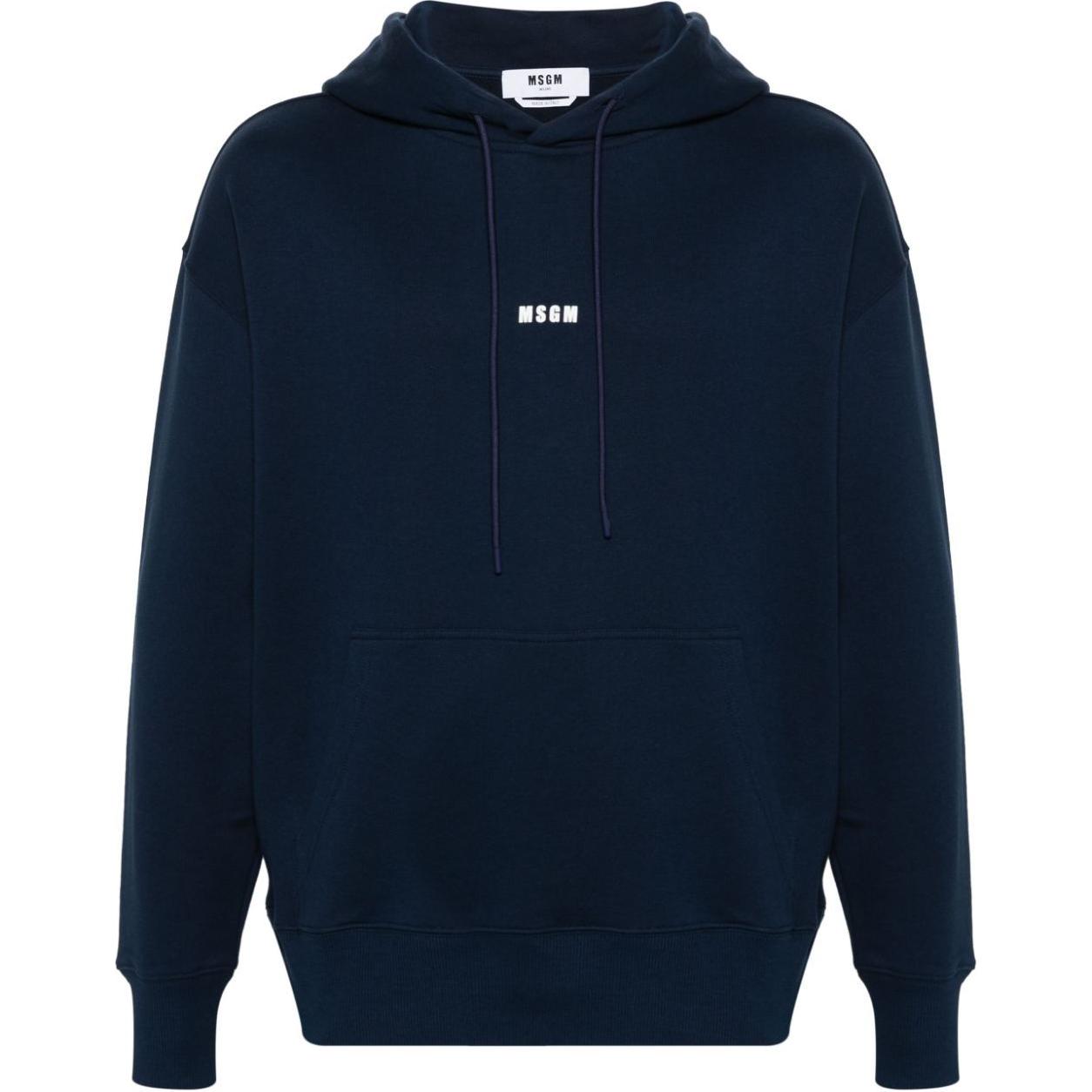 MSGM Logo Print Navy Blue Oversized Hoodie for Men 3640MM509247000-NAVY
