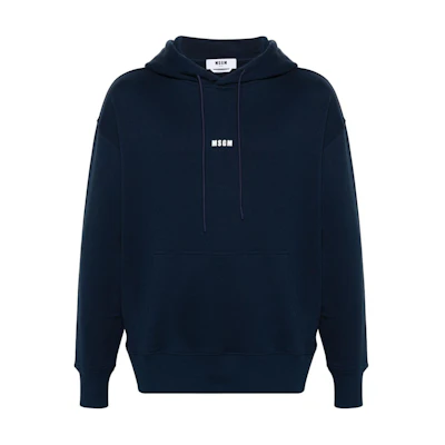 MSGM Logo Print Navy Blue Oversized Hoodie for Men 3640MM509247000-NAVY