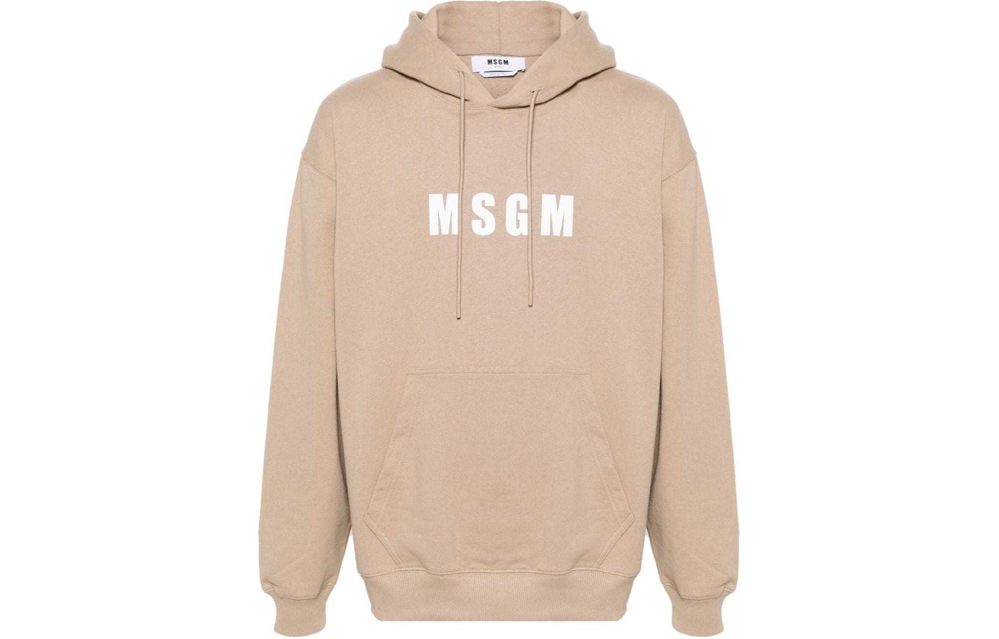 MSGM Logo Print Oversized Beige Hoodie for Men 3640MM127247000-BEIGE