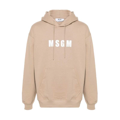 MSGM Logo Print Oversized Beige Hoodie for Men 3640MM127247000-BEIGE