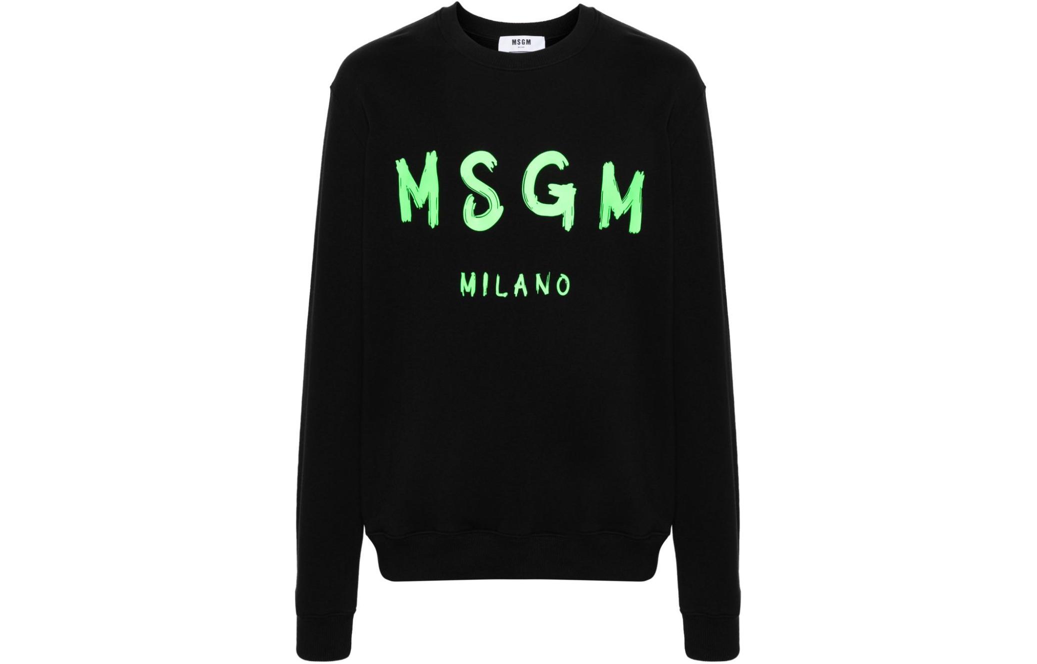 MSGM Logo Print Oversized Crewneck Sweatshirt Men’s Black 3640MM513F247000-BLACK