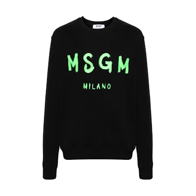 MSGM Logo Print Oversized Crewneck Sweatshirt Men’s Black 3640MM513F247000-BLACK