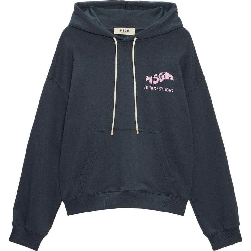 MSGM Logo Print Oversized Hoodie Deep Gray - Hooded Sweatshirt 3746MM08247792-GREY