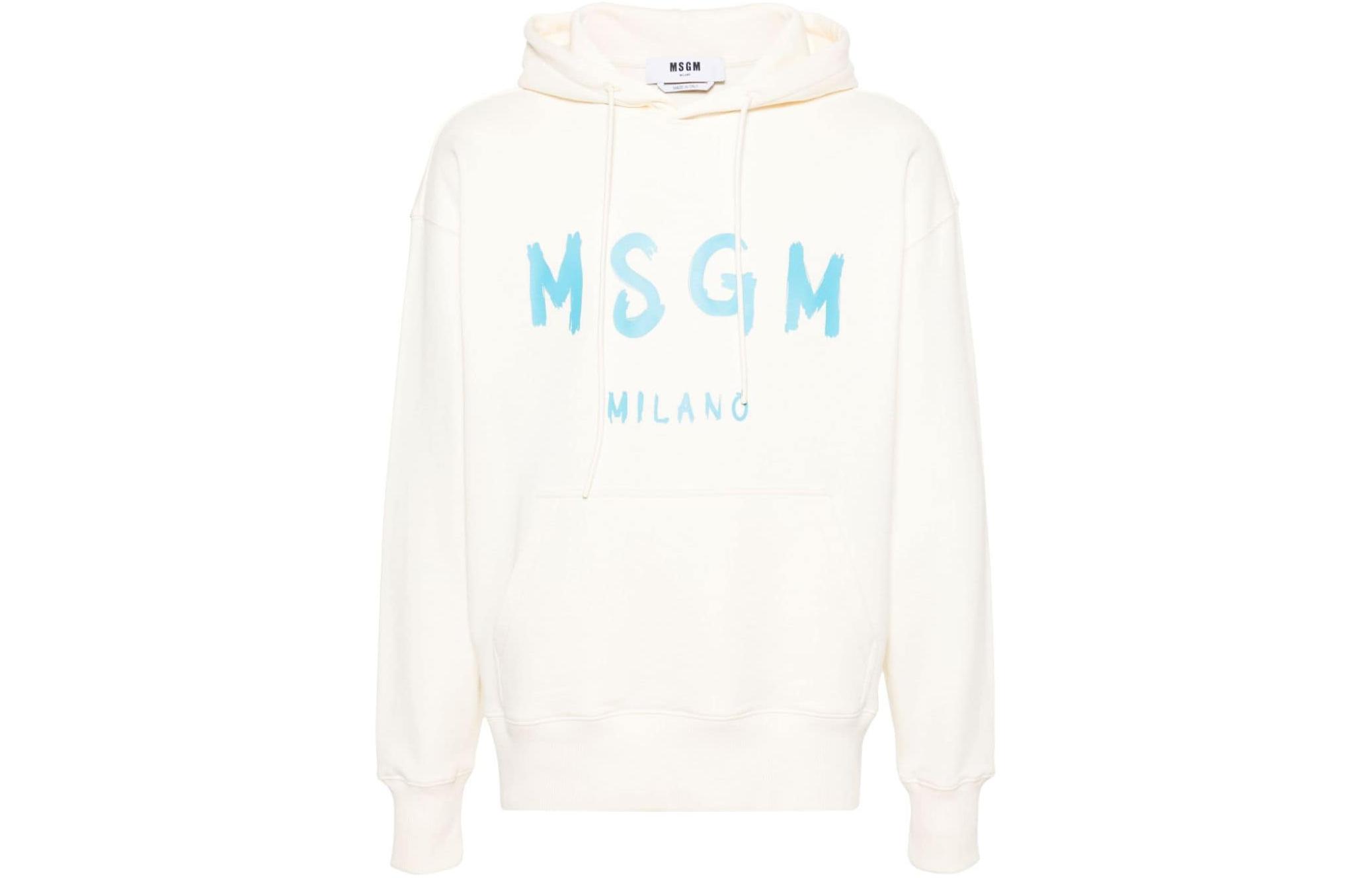 MSGM Logo Print Oversized Hoodie Men’s Beige 3640MM515247000-02