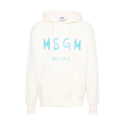 MSGM Logo Print Oversized Hoodie Men’s Beige 3640MM515247000-02