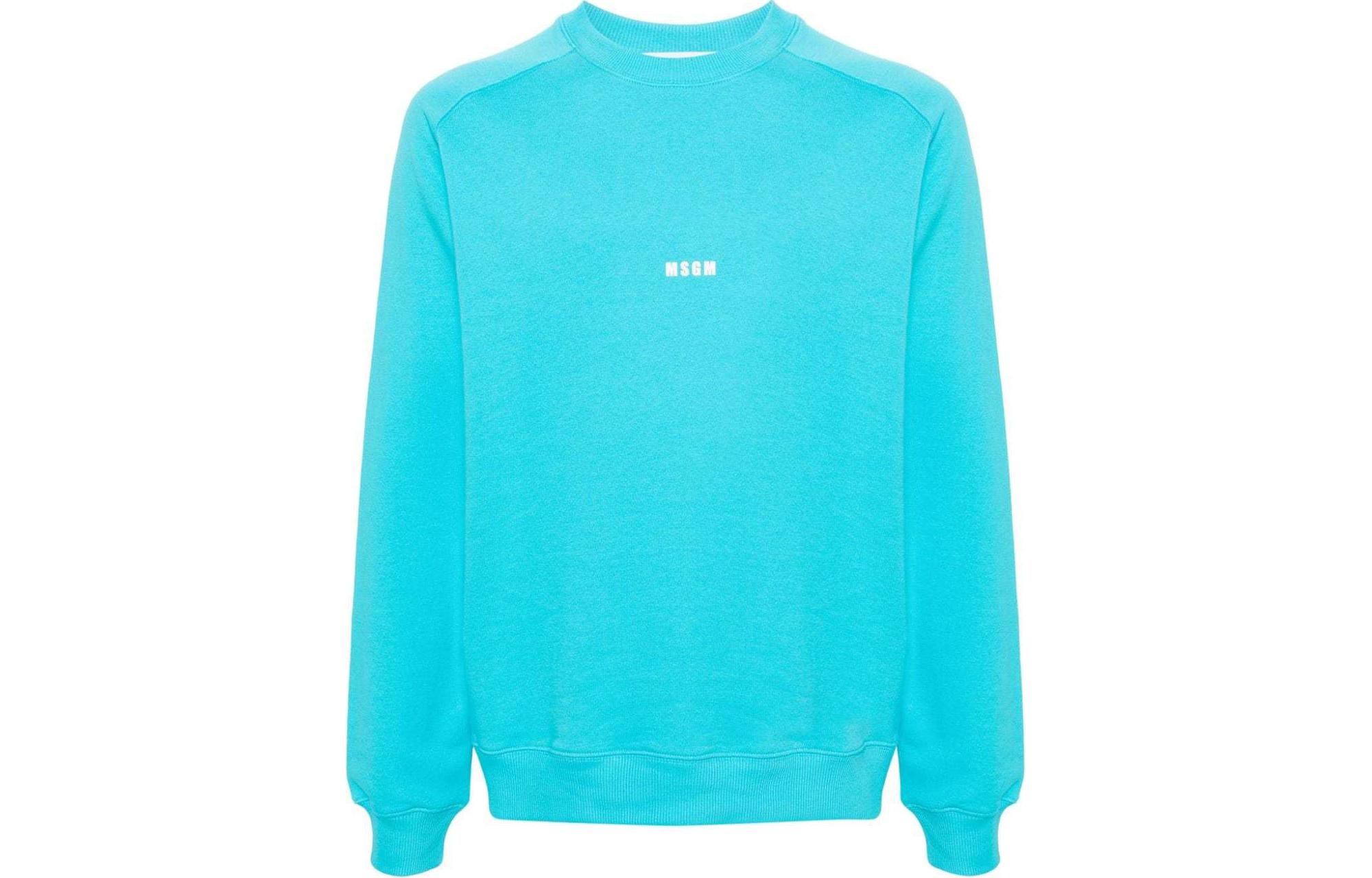 MSGM Logo Print Oversized Knit Sweatshirt Men’s Light Blue 3640MM503247000-84