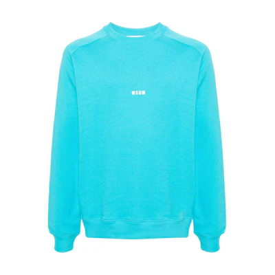 MSGM Logo Print Oversized Knit Sweatshirt Men’s Light Blue 3640MM503247000-84