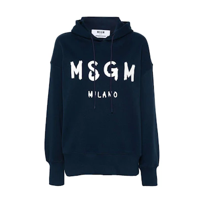 MSGM Logo Print Oversized Navy Blue Hoodie for Men 3641MDM515247000-NAVY