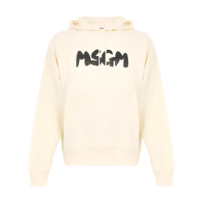 MSGM Logo Print Oversized Pullover Hoodie White Men’s Long Sleeve 3740MM106247799-02