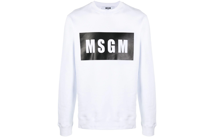 MSGM Logo Print Pullover Casual Sweatshirt Men’s White 2940MM68-207599-01