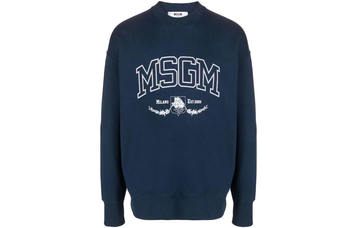 MSGM Logo Print Pullover Crewneck Sweatshirt Navy Blue - 3540MM117237799-NAVY