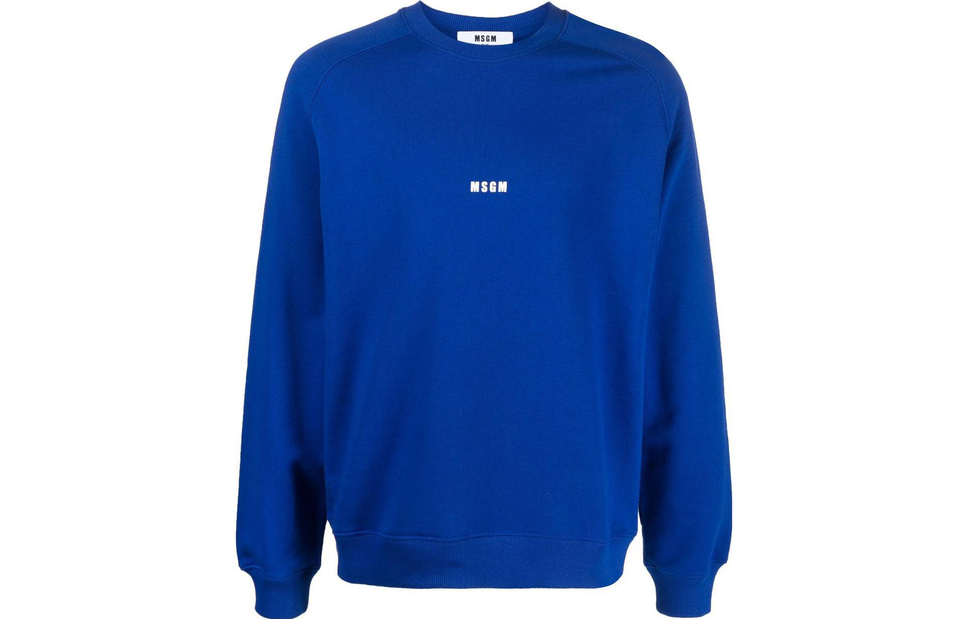 MSGM Logo Print Raglan Crewneck Sweatshirt Blue () 3540MM503237799-BLUE