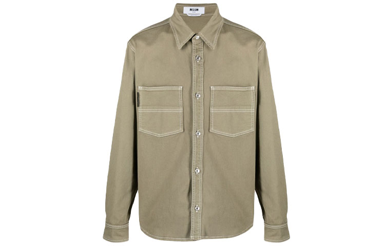 MSGM Logo Print Shirt Jacket Light Green - 3040ME41T2172-79