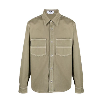 MSGM Logo Print Shirt Jacket Light Green - 3040ME41T2172-79