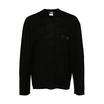 MSGM Logo Print Straight Hem Sweatshirt Black 3740MM198247594-BLACK