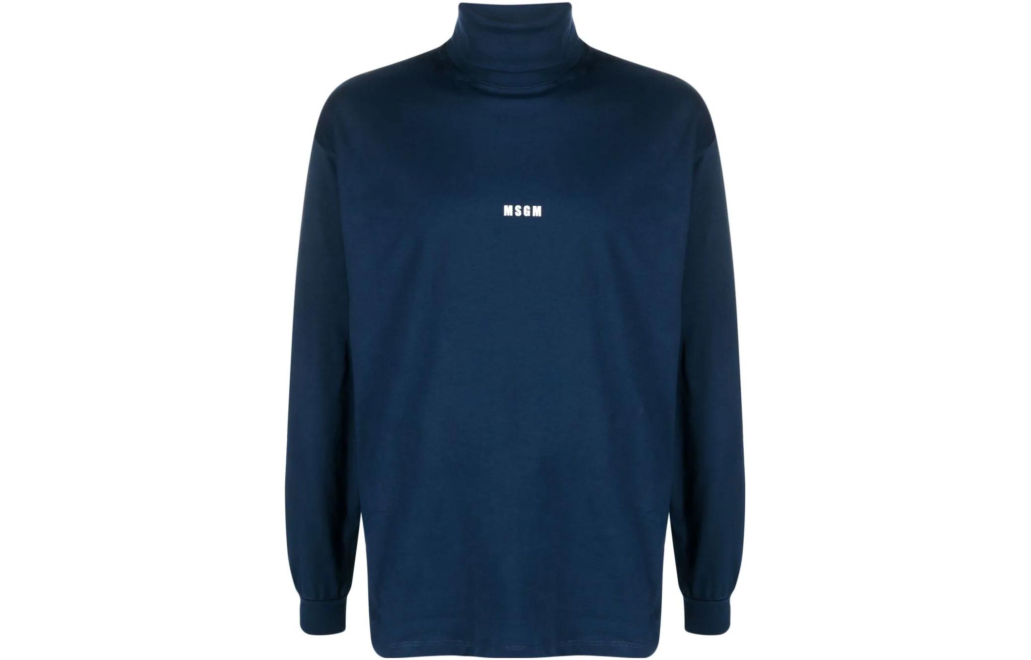 MSGM Logo Print Turtleneck Sweatshirt Men’s Indigo Blue 3540MM102237798-BLUE