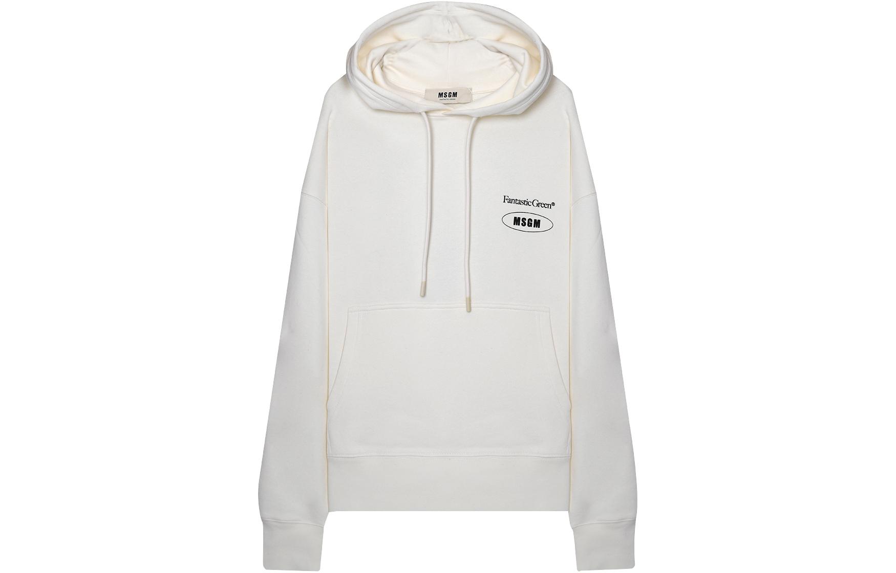MSGM Logo Print White Hoodie Long Sleeve 3446MM10237299-02