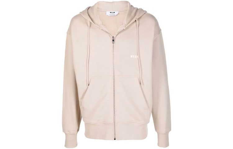 MSGM Logo Print Zip Hoodie Jacket Beige () 3140MM5072175992323