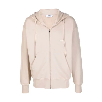 MSGM Logo Print Zip Hoodie Jacket Beige () 3140MM5072175992323