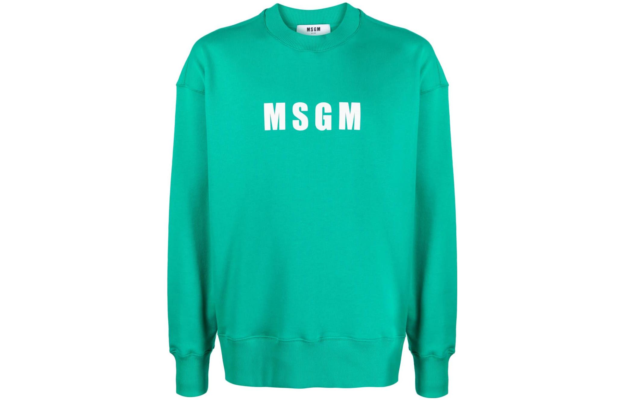 MSGM Logo Printed Cotton Sweatshirt Green () 3540MM119237799-GREEN