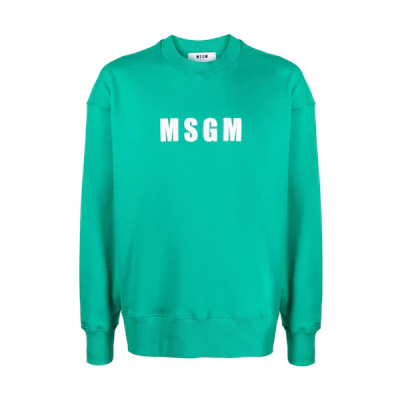 MSGM Logo Printed Cotton Sweatshirt Green () 3540MM119237799-GREEN