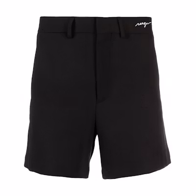 MSGM Men’s Black Mid-Rise Logo Embroidered Casual Shorts. 3640MB04247010-99