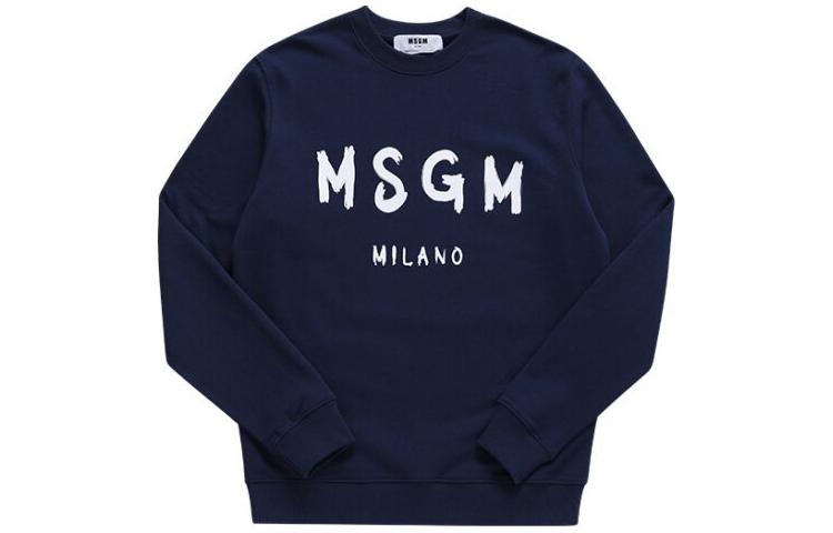 MSGM Navy Blue Crewneck Sweatshirt with Letter Print 3540MM513-237799-89