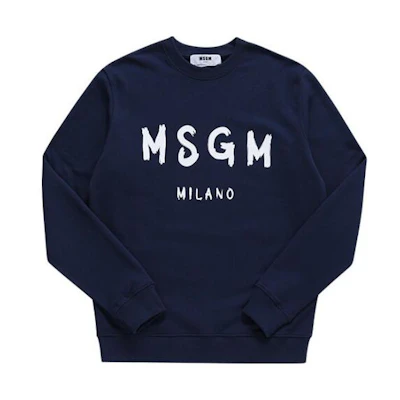 MSGM Navy Blue Crewneck Sweatshirt with Letter Print 3540MM513-237799-89