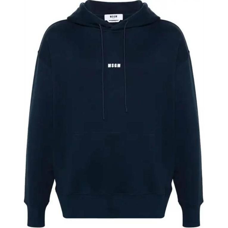 MSGM Navy Blue Hoodie with Printed Design and Drawstring 3640MM509-247000-89