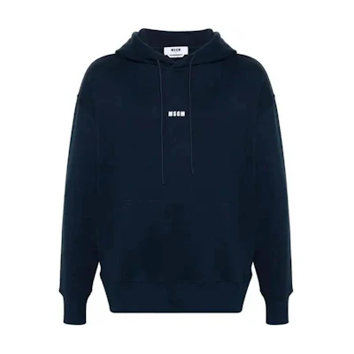 MSGM Navy Blue Hoodie with Printed Design and Drawstring 3640MM509-247000-89