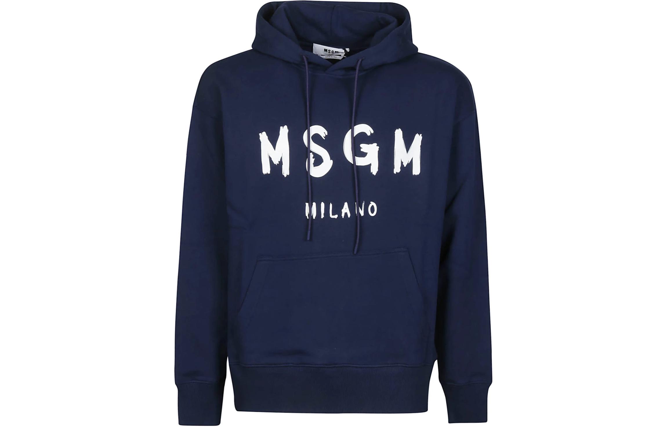 MSGM Navy Blue Letter Logo Print Hoodie Long Sleeve 3640MM515247000-89